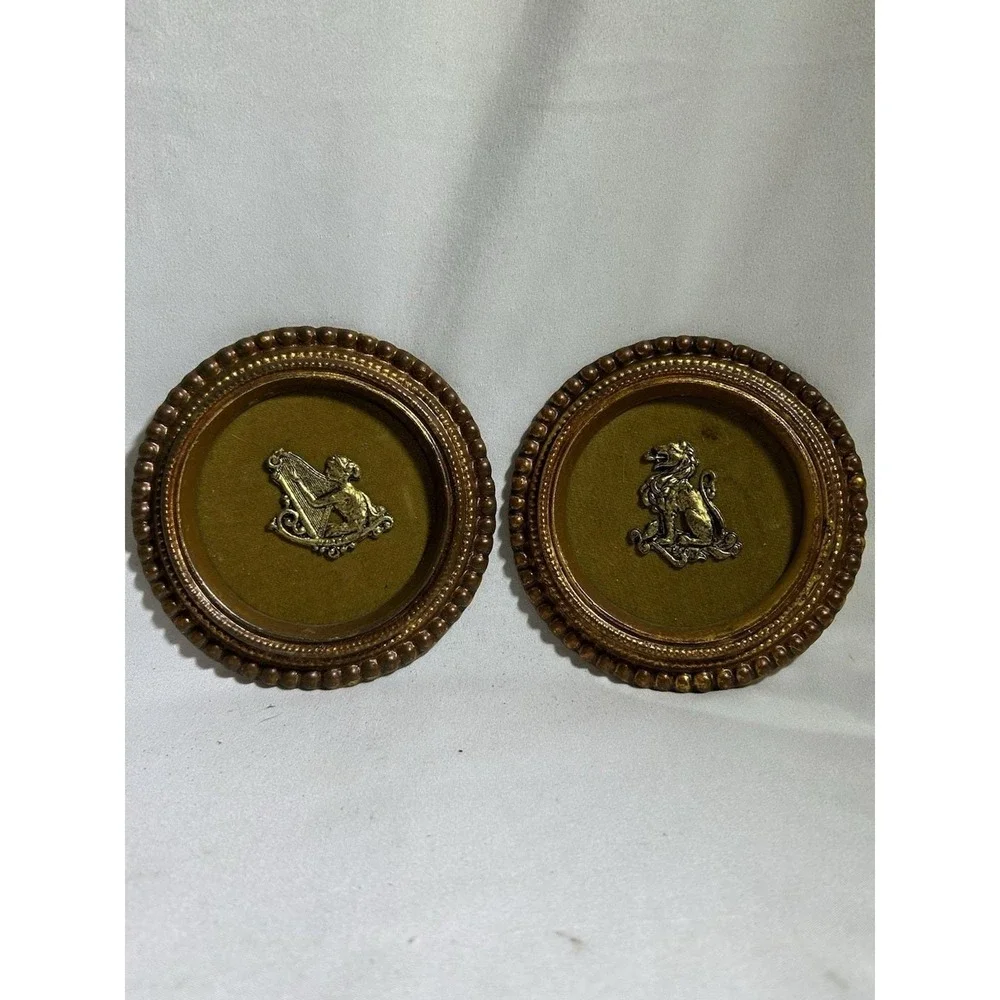 VTG Pair of Lion Harp Lady Instrument Framed MCM Mid Century 4.5